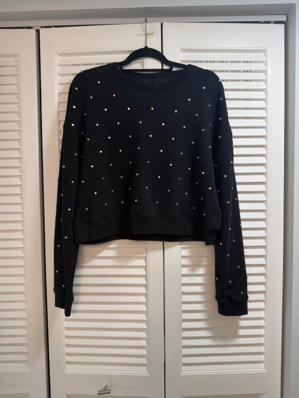 Belle Vere Black Cropped Sweatshirt With Silver Studs